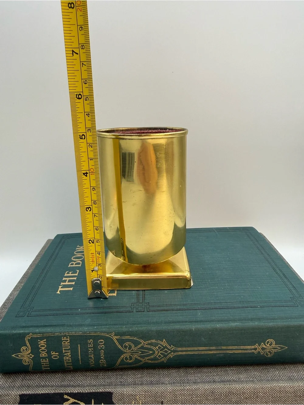 Vintage Brass Plated Eye Glass or Pen Holder / Faux Flower Vase